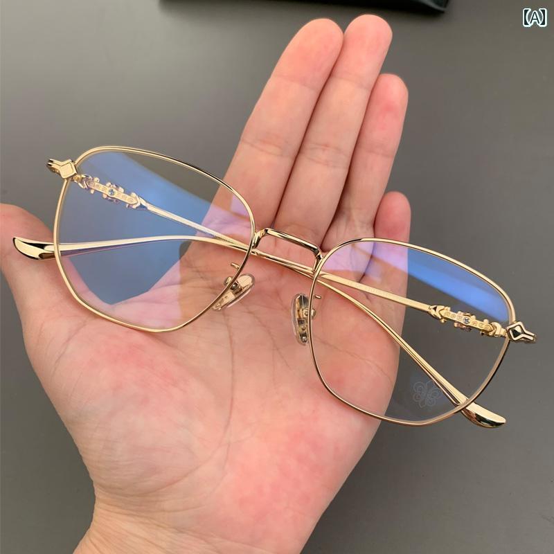 眼鏡 PC眼鏡 Mike Xin Luo メガネ フレーム 多角形 ゴールド ワイヤー エッジ 個性 レトロ 男女兼用 フ..