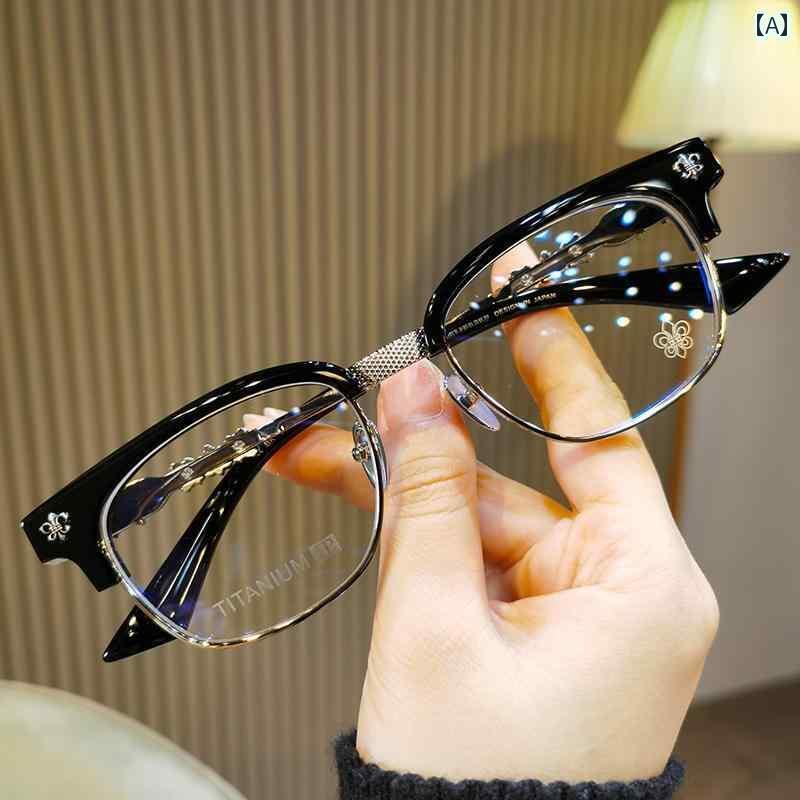 眼鏡 PC眼鏡 レトロ 彫刻が 施 メンズ レディースの ハーフ フレームの 太い 顔の メガネ フレームは ..