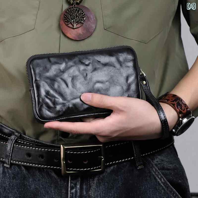 クラッチバッグ メンズ おしゃれ メンズ レディースの 革 ジッパーの大容量 財布 植物 タンニン なめし..