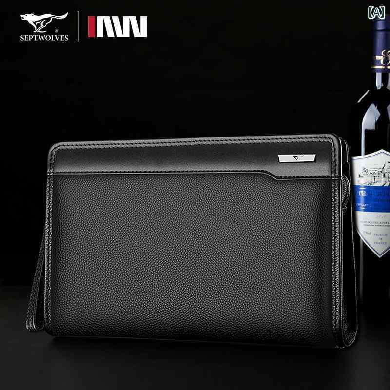 クラッチバッグ メンズ おしゃれ の Septwolves ハンドバッグな 牛革 メンズ ハンドバッグ大容量 大型 革 ハンドバッグ ウォーターカップ バッグ ソフト