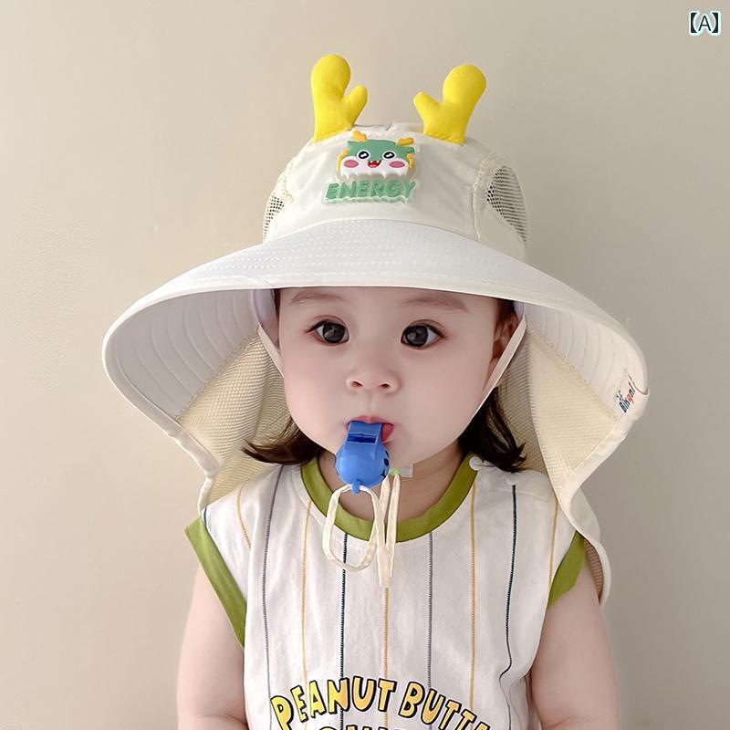 キッズ用 サンハット 日焼け防止 帽子 ベビー 帽子 夏 通気性 メッシュ つば 広 抗 UV 子供 日よけ 男の子と 女の子 首 保護 ショール
