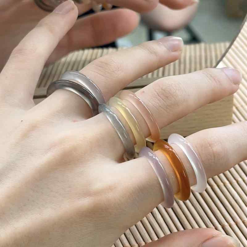 ピンキーリング レディース ホワイト カルセドニー ブラック アゲート 極細 リング ピンク ジェイドグリーン カップル スタイル ピン キー