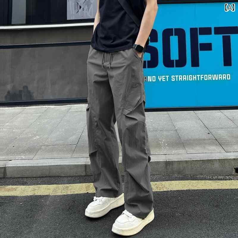 ワークパンツ 男性用 QUALCOMM シワ 加工 ストレート カジュアル パンツ 男女兼用 夏 薄手 ゆったり アウトドア ワークウェア 速乾