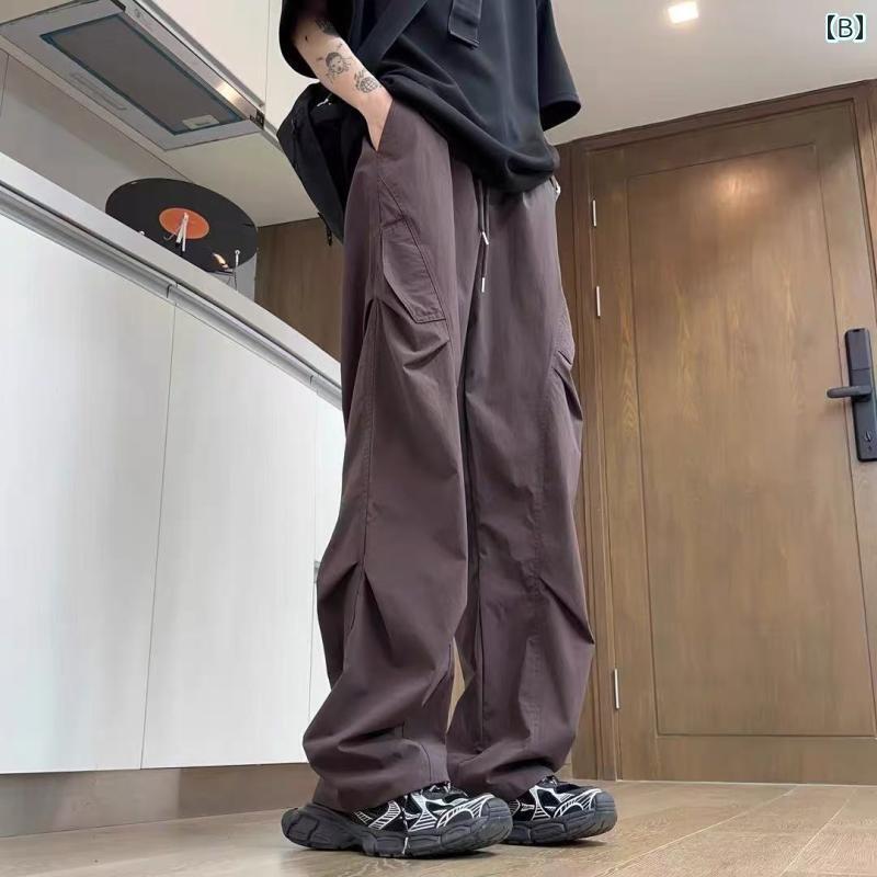 ワークパンツ 男性用 QUALCOMM シワ 加工 ストレート カジュアル パンツ 男女兼用 夏 薄手 ゆったり アウトドア ワークウェア 速乾