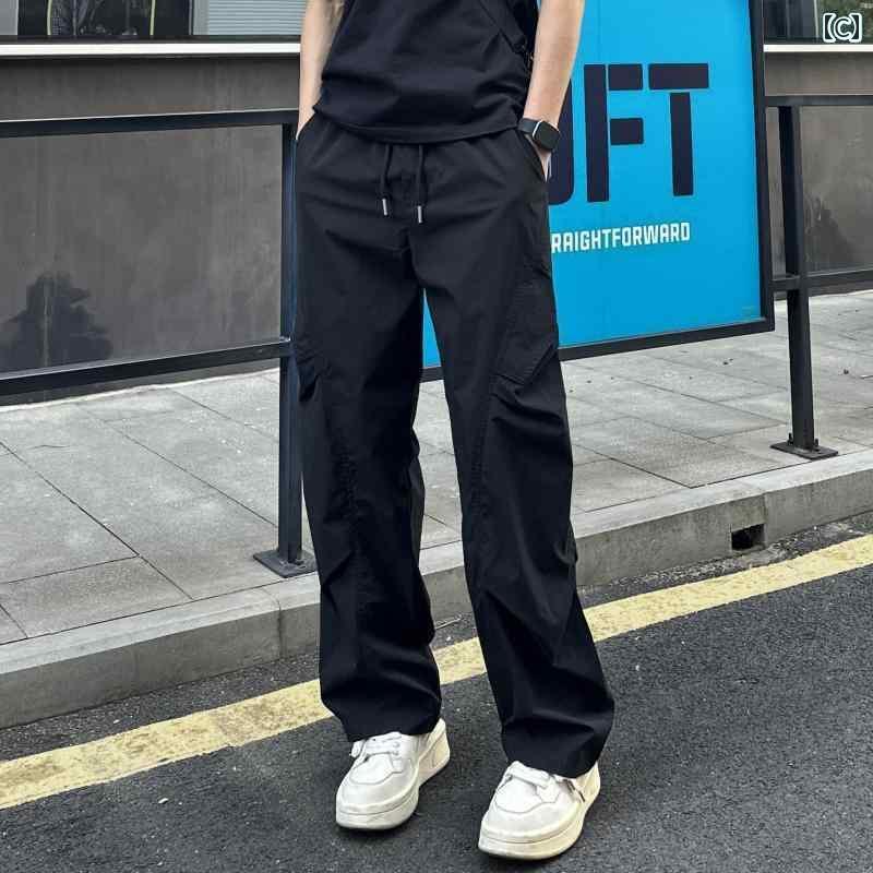 ワークパンツ 男性用 QUALCOMM シワ 加工 ストレート カジュアル パンツ 男女兼用 夏 薄手 ゆったり アウトドア ワークウェア 速乾