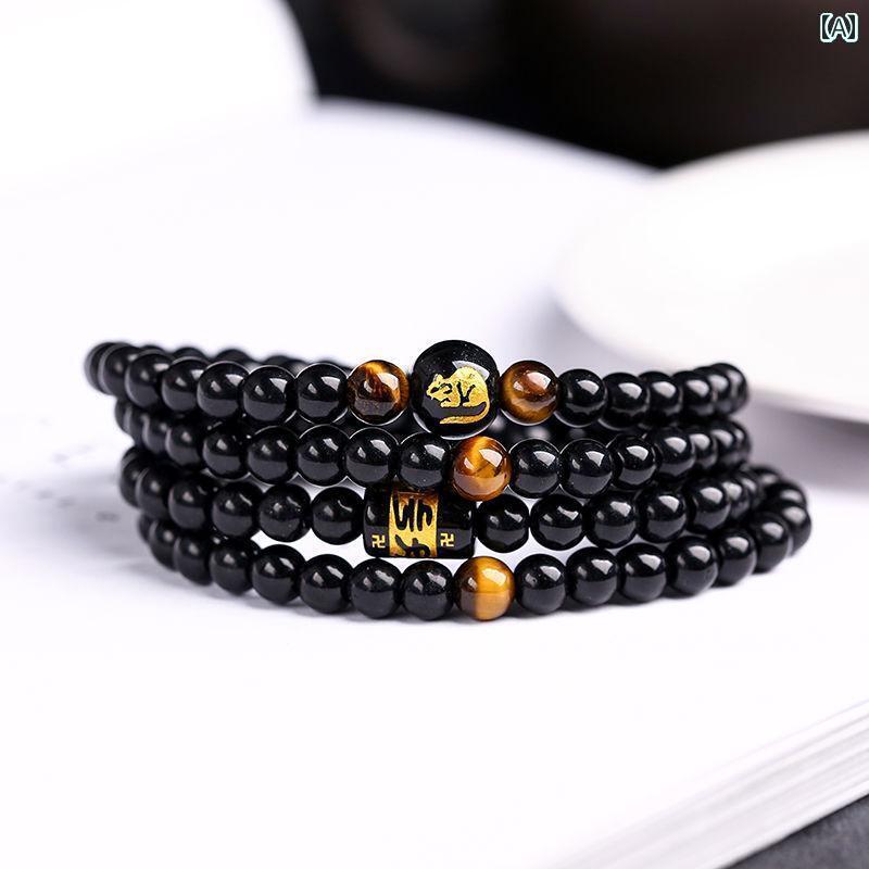 ブレスレット ジュエリー ラグジュアリー メンズ レディースの 黒曜石 12 星座 ブレスレット 6文字 マ..