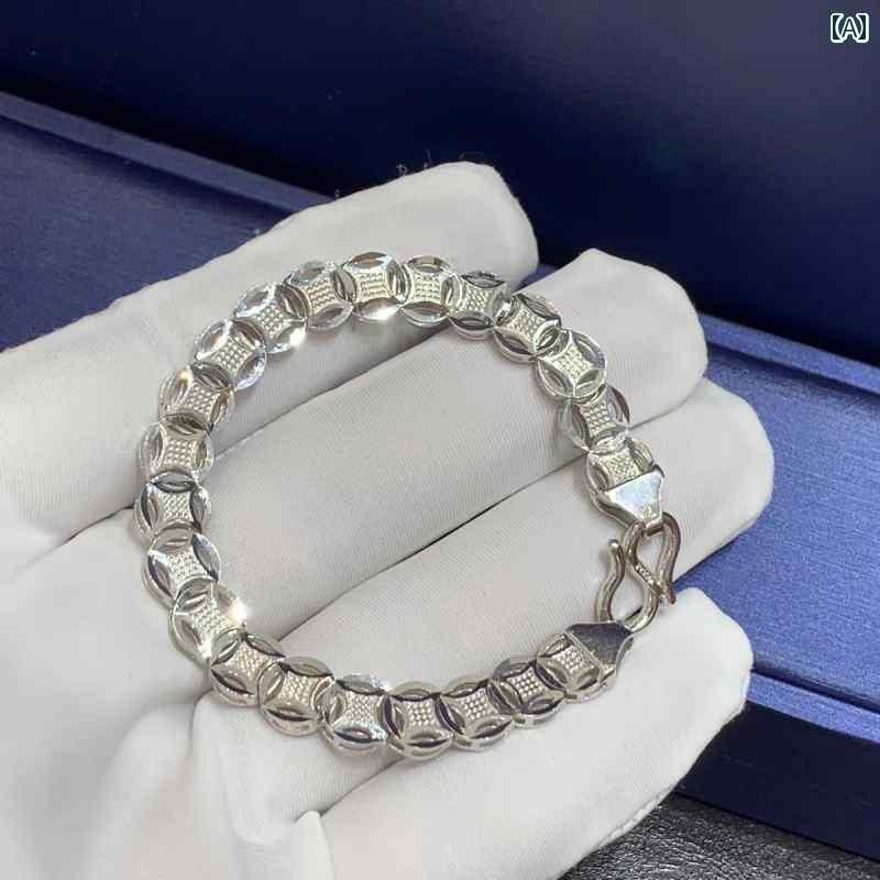 ブレスレット ジュエリー ラグジュアリー メンズ レディースの カップルの スター リング シルバーブレスレット プラチナ テクスチャ 銅 コイン 干支年 S925 セイコージュエリー ボーイフレンドの 富を 引き寄せる