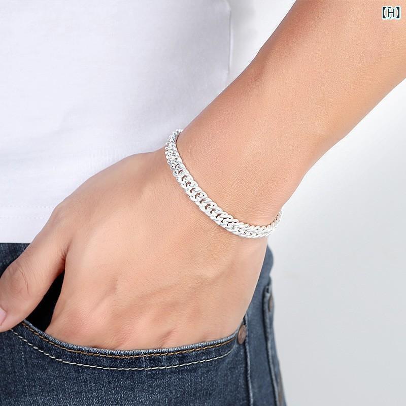 ブレスレット ジュエリー ラグジュアリー の 999 スター リング シルバーブレスレット 男性用 威圧的な ファッション 個性的な シルバー ホイップ チェーン 厚手 シンプル ジュエリー