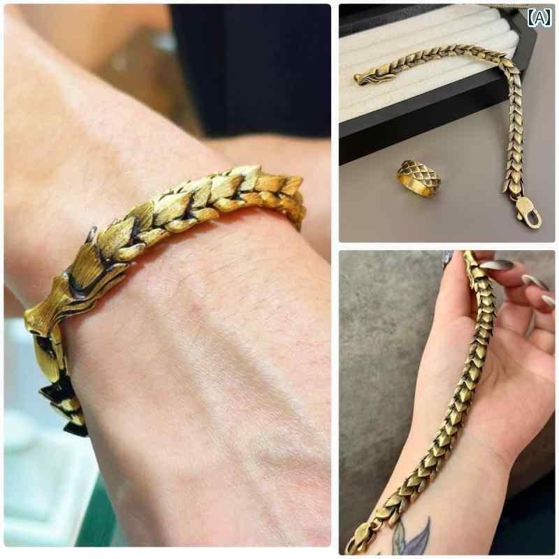 ブレスレット ジュエリー ラグジュアリー クールな ブラック ゴールドドラゴン ブレスレット メンズ レ..