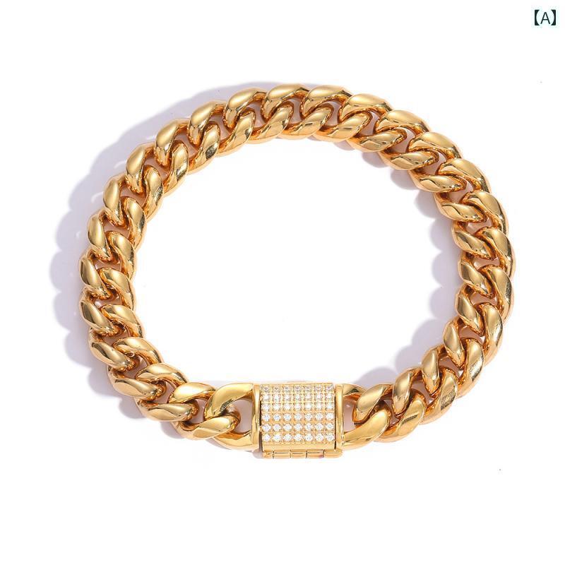 ブレスレット ジュエリー ラグジュアリー ICE BLING 18 K ゴールドメッキ ゴールド チタン 鋼 キューバ ブレスレットと アメリカン スタイル メンズ 6 ミリメートル ファインゴールド ブレスレット