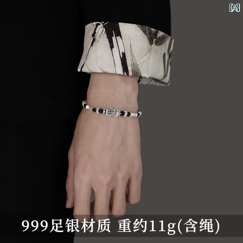ブレスレット ジュエリー ラグジュアリー S 999 スター リング シルバー 竹 Pixiu ブレスレット メンズ 新 中国 レトロ 鯉 男の子への 誕生日 プレゼント