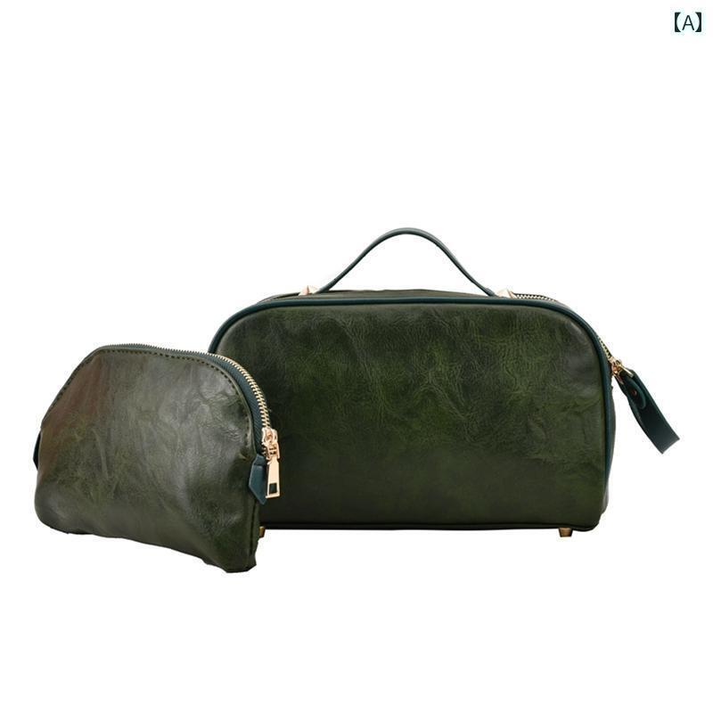 化粧 ポーチ バッグ 収納 レトロ ダブル ジッパー 化粧 品 バッグ ポータブル 高級大容量 ウォッシュ キャリーオン 大型 収納(4)