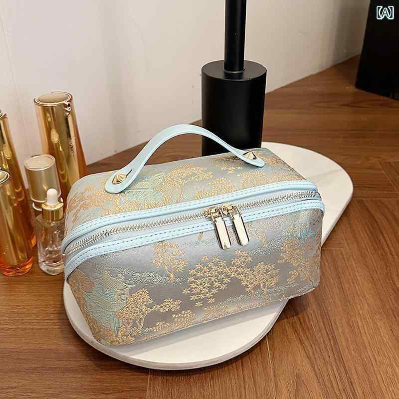 化粧 ポーチ バッグ 収納 革製の 化粧 品 袋 シンプル 刺繍の 携帯用 収納袋 革製の大容量の トイレタリー バッグ