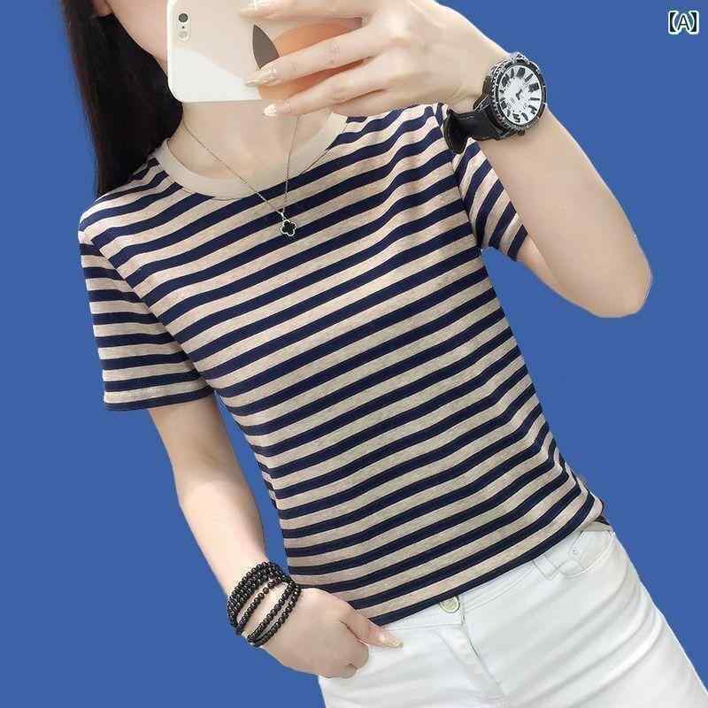 ボーダー ストライプ Tシャツ レディース 綿 半袖 2025 おしゃれで スタイリッシュな 年齢を 感じさせにくい 脂肪 mm ゆったり スリミング お腹 カバー ストライプ Tシャツ