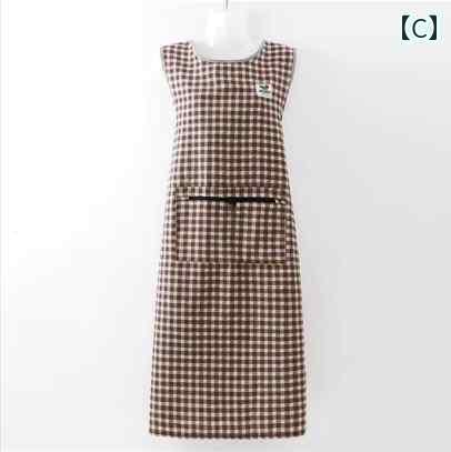 キッチン用 エプロン 長めの の ジッパー 付き 大きい ポケット ウエスト コート 薄手 コットン製 通気性の ある 膝上 丈 ノースリーブの 家庭用 エプロン スモック キッチン