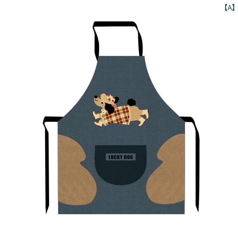 Gingham Aprons - キッチン用 エプロン 家庭用 キッチン 汚れ 防止 耐摩耗 厚手 コットンリネン エプロン かわいい 犬用 撥水 ホルターネック 作業着 フリー サイズ