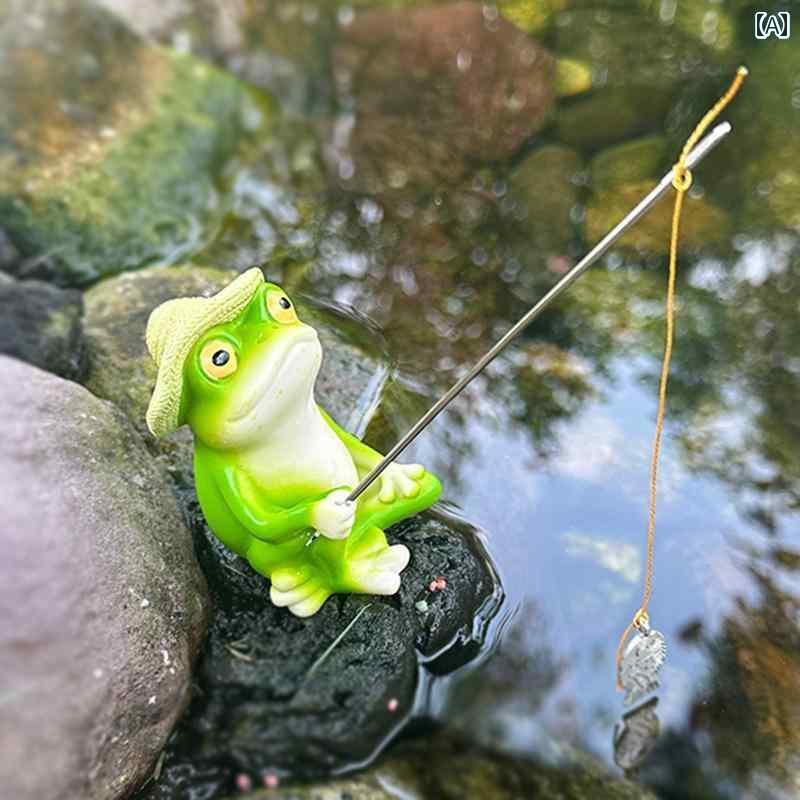 お庭 かわいい 飾り ガーデニング 屋外の 中庭の 庭の 装飾品 魚の いる 池の ロックガーデンの 造園 樹脂の 小さい カエルの 釣りの 創造的な 風景の 彫刻