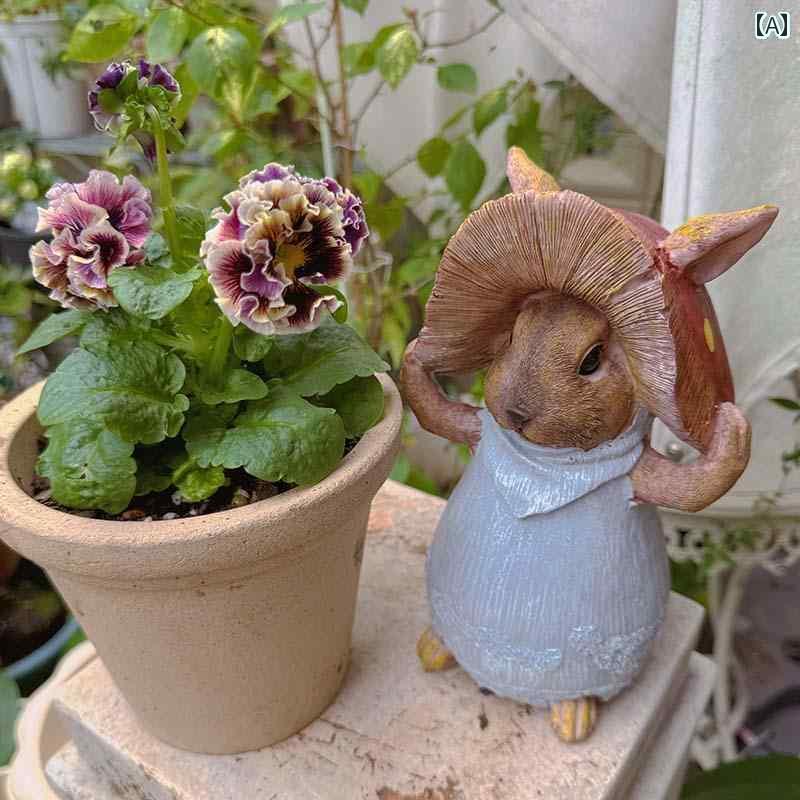 お庭 かわいい 飾り ガーデニング キノコ 帽子 ウサギの 装飾品 庭 食料 品 中庭 バルコニー デスク ト..