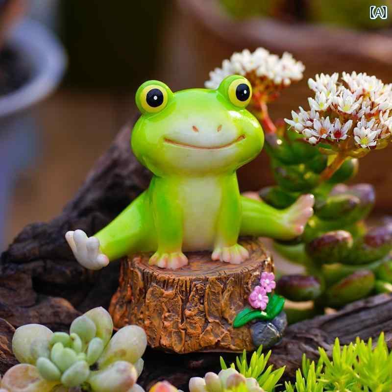 お庭 かわいい 飾り ガーデニング かわいい 小さい カエルの 花の 鉢植えの 庭の マイクロ 風景 多 肉 植物の 造園 装飾 水槽の 車 装飾品(3)