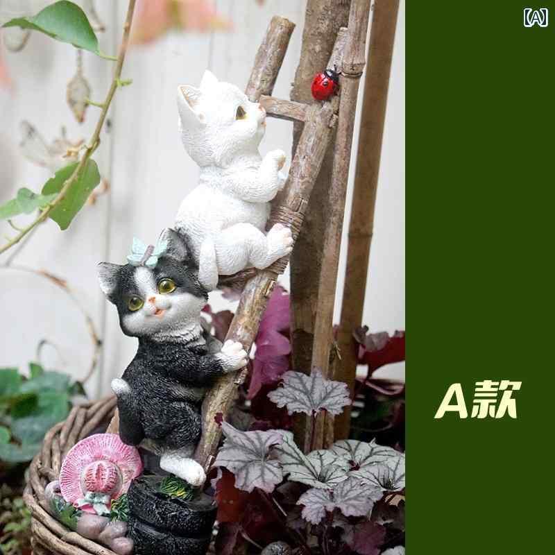 かわいい 飾り ガーデニング DIY 猫の 飾り 庭の バルコニー 創造的な 動物の 登山用 はしご 屋外の 中..