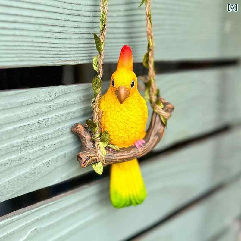 かわいい 飾り ガーデニング DIY シミュレーション スイング オウム ペンダント 鳥 樹脂 工芸 庭 中庭 バルコニー 装飾な 小さい ギフト