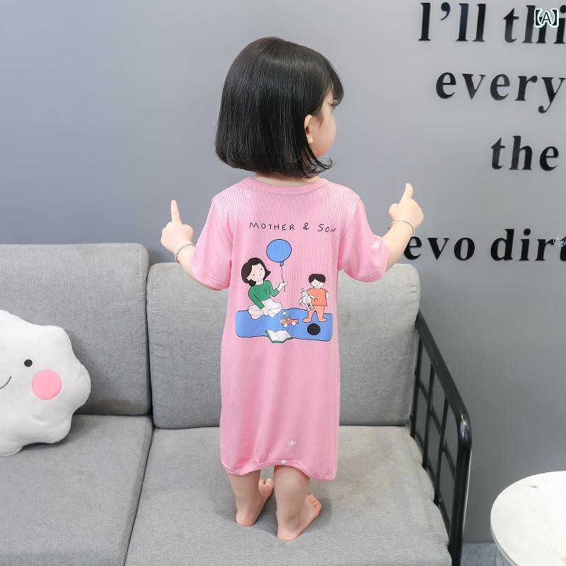 快適 ベビー服 半袖 ベビー ジャンプスーツ 夏用 薄型 半袖 ナイトドレス 男の子 女の子 モダール パジ..
