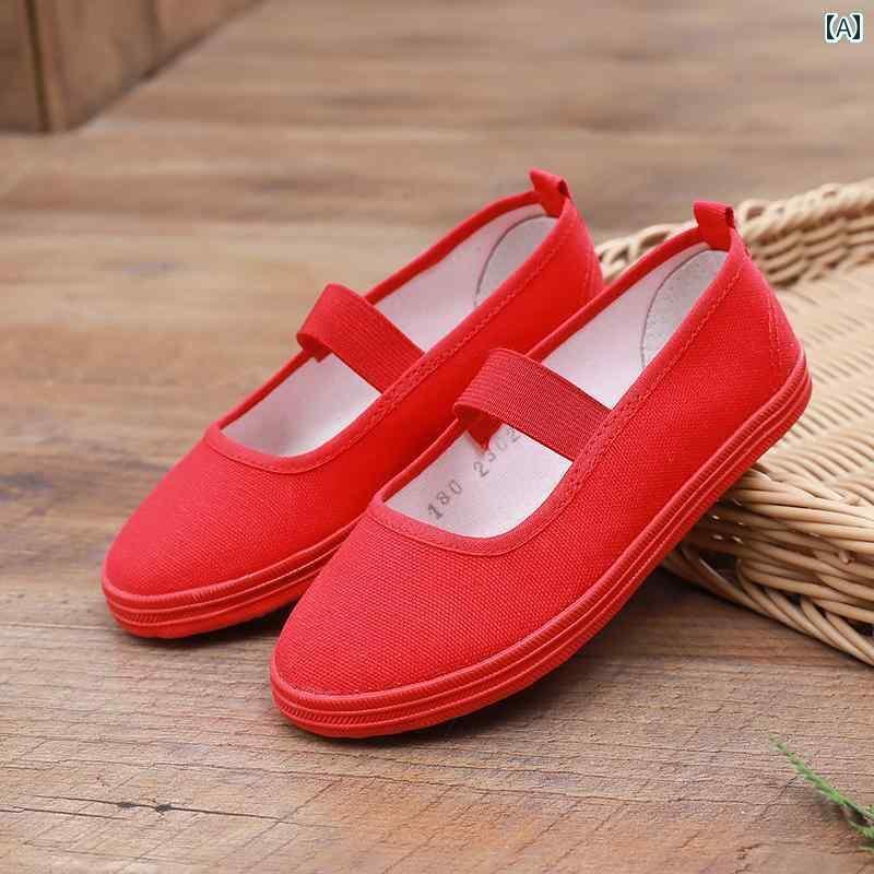ダンスシューズ 子供用 バレエ 子供の 日の 子供 靴 キャンバス シューズ 赤い ダンス パフォーマンス ..