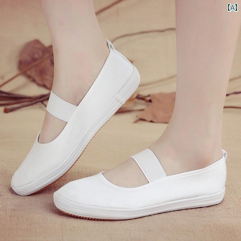 バレエシューズ 子供用 小 中学生用 白 シューズ テニス 子供用 パフォーマンス カジュアル キャンバス..