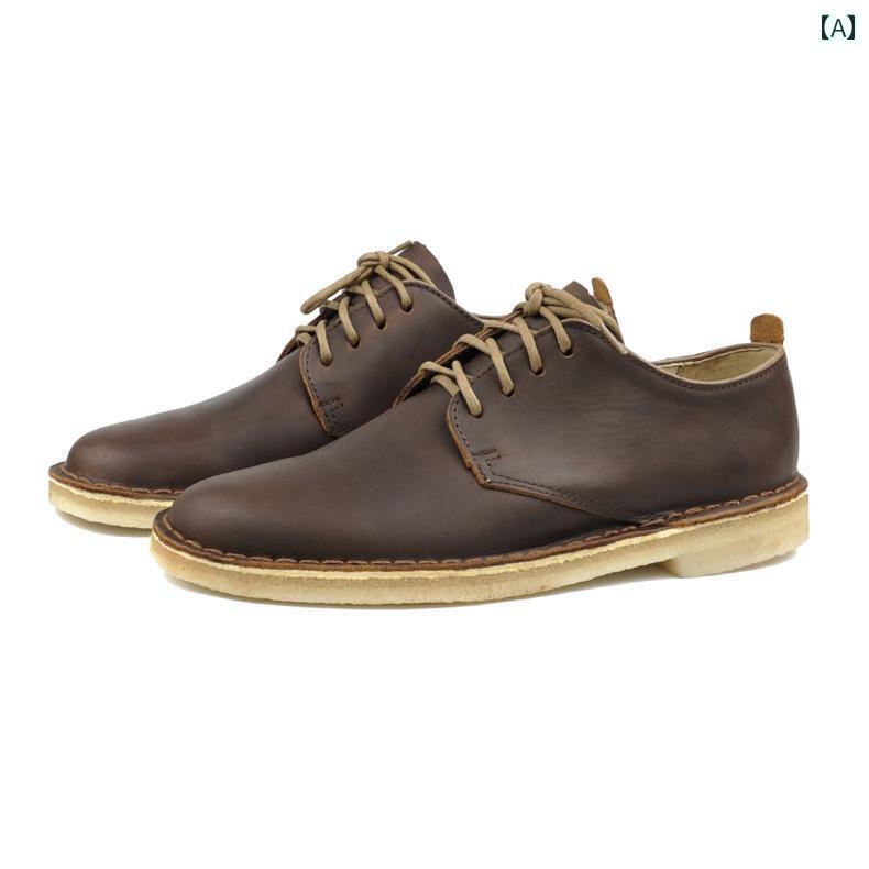 デッキシューズ メンズ シンプル メンズカジュアル シューズ 革靴 デザート ブーツ第一層 牛革 ホース ..