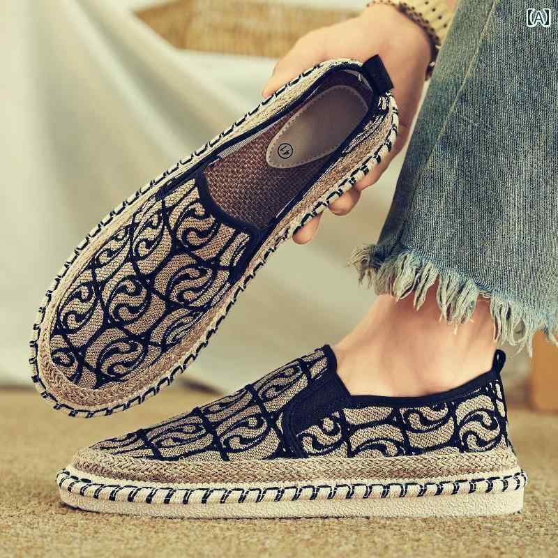 デッキシューズ メンズ シンプル 2025夏 通気性の ある 布 靴 メンズカジュアル キャンバス 漁師 リネン ソール ワン ステップ 西山