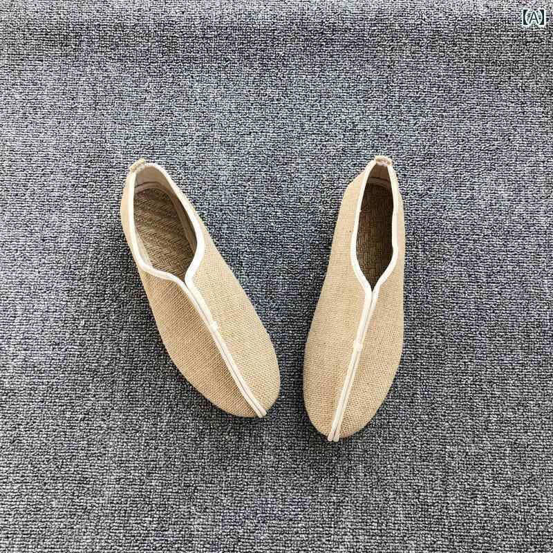 デッキシューズ メンズ シンプル チャイナ風 メンズ 麻 靴 モンク スリッポン エスニック リネン 禅 色 カンフー 太極拳 シューズ