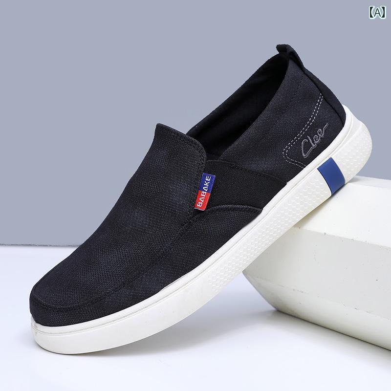 デッキシューズ メンズ シンプル 2025 春夏 オールド 布 靴 メンズ フラット 滑り止め スリッポン ダデ..