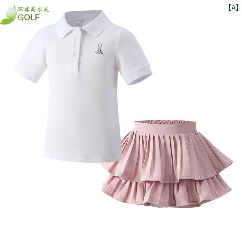 子供用 ゴルフウェア キッズ 夏の 子供用 ゴルフウェア スーツ 女の子用 半袖 トップス 伸縮性の ある ..