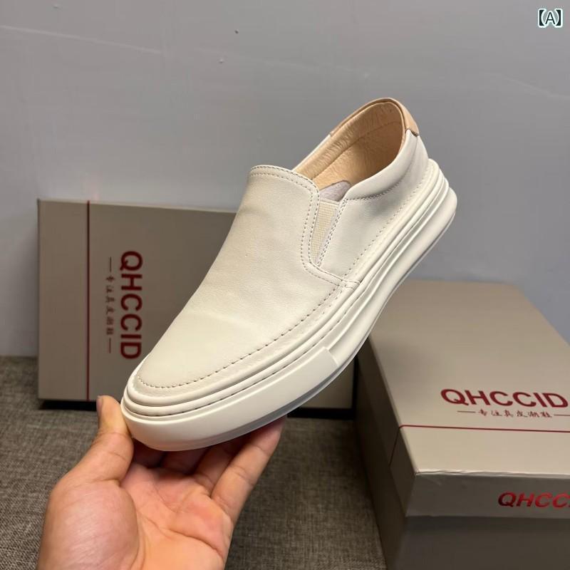 デッキシューズ メンズ シンプル メンズ ローファー 2025夏 ホワイト 革 カジュアル シューズ スリッポン