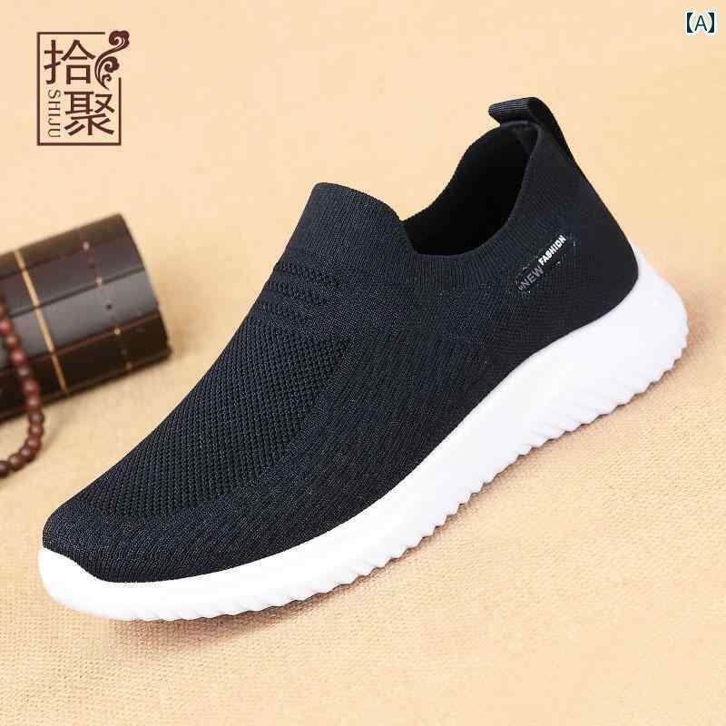 ウォーキング シューズ メンズ Shiju 2024 紳士靴 秋 古風 布の 靴 メンズ 老人お父さんの 通気性 メッシュ カジュアル スポーツ シューズ