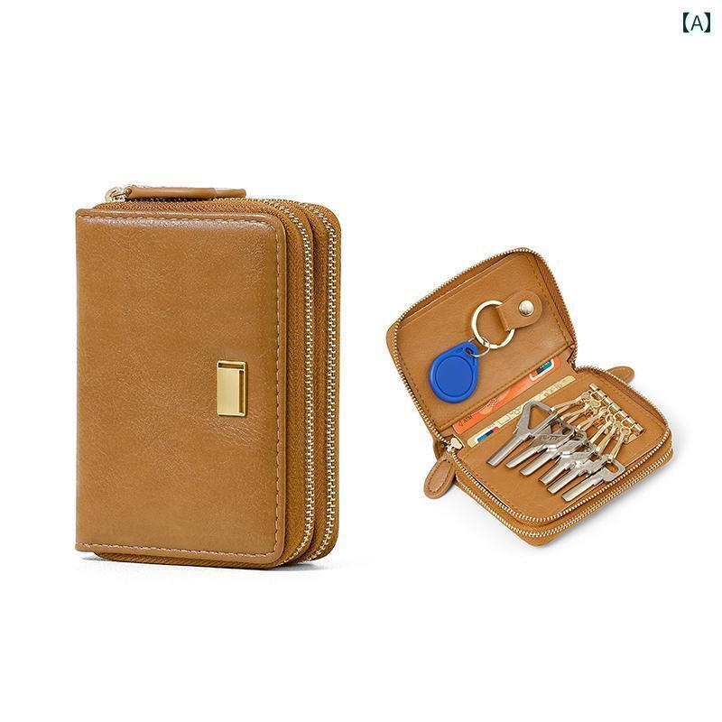 キーケース コンパクト 財布 女性用 キー 収納 バッグ 小さくて 上品な カード 2 in 1 ID マルチ カードスロット アコーディオン カードホルダー