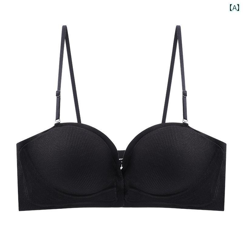 チューブ トップ ブラ ビクトリアの フロント バックル シームレス ストラップレス 下着 レディース インビジブル ブラジャー 滑りにくい ギャザー チューブ トップ スタイル スチール リングなし 美しい バック