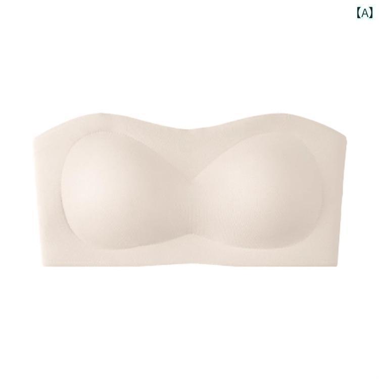 チューブ トップ ブラ 女性用 ストラップレスブラ 滑り止め ギャザー入り シームレスチューブ トップ 胸を ホールド 垂れ 防止 見えない 美しい 背中の シームレス ブラ