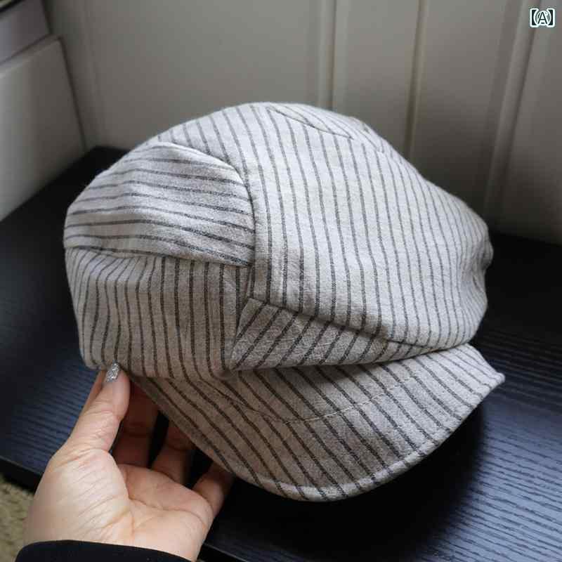 ベレー帽 かわいい キャップ 春夏 レディース ストライプの 綿 麻の スプライシング ベレー 帽 スタイ..