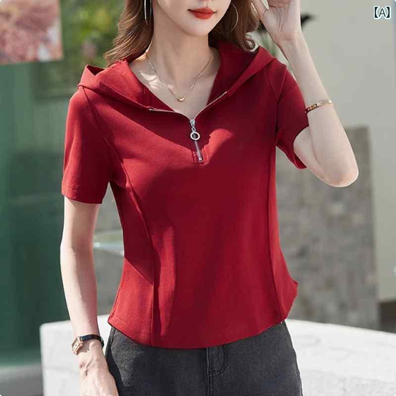 快適 涼しい パーカー 薄手 コットン フード付き 半袖 Tシャツ レディース ゆったり 2025夏 大きいサイ..
