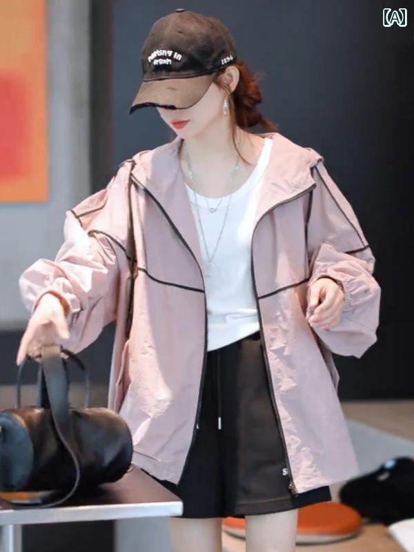 快適 涼しい パーカー 夏用 フード付き 薄手 日焼け防止 ジャケット 女性用 2025年 韓国 ゆったり カジ..