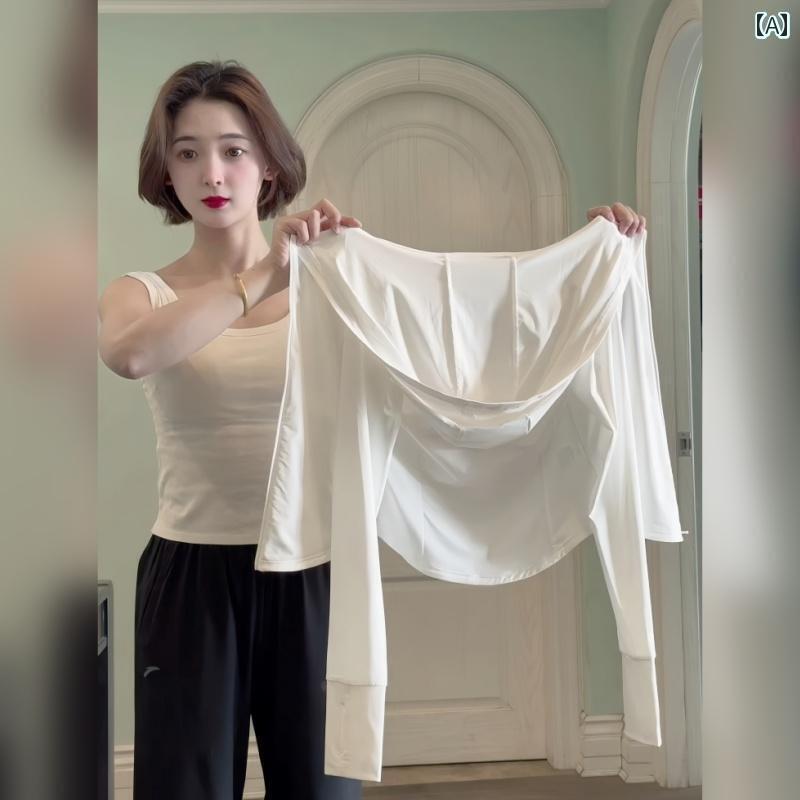快適 涼しい パーカー ホワイト スリム 日焼け防止 服 レディース 夏 薄手 ジャケット 冷感 フード付き..