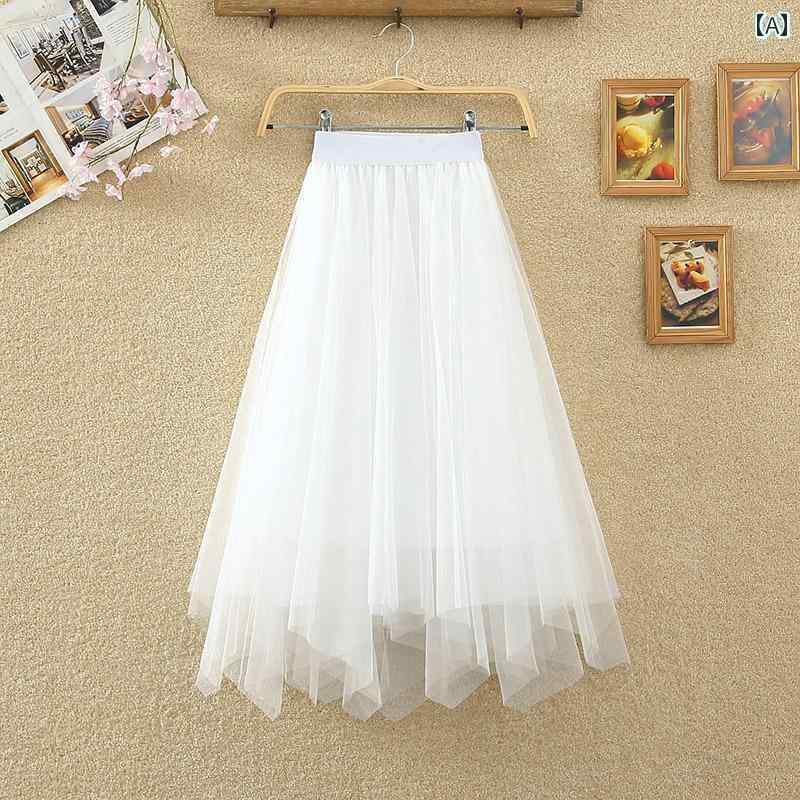 チュールスカート 快適 不規則な メッシュ スカート 女性用 春と 夏 ハイウエスト スリム ミディアム ..
