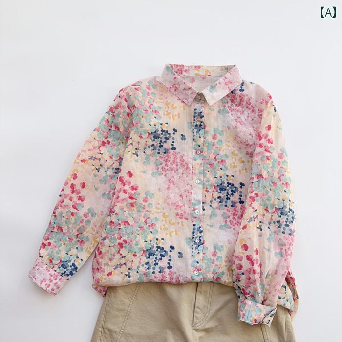 レディース 花柄シャツ おしゃれ マカロン カラーの ラミー 花柄 シャツ。 な 万能な ゆったり 薄手 プリント シャツ レディーストップス