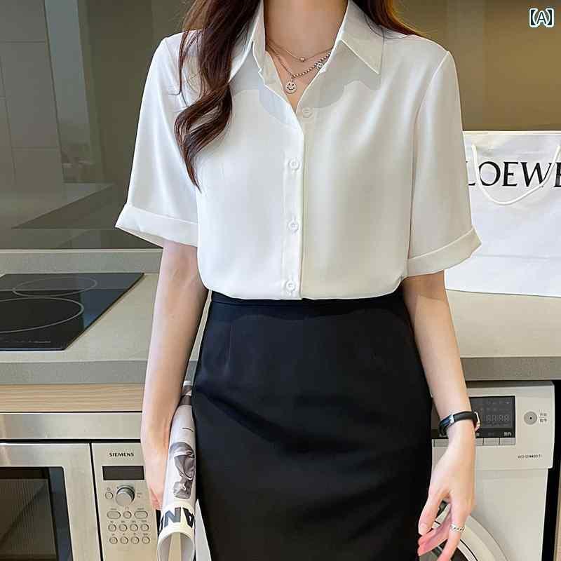 レディース 半袖 きれい 夏の 半袖 シャツ 女性 プロ 白 面接 フォーマル 作業着 ゆったり 万能 シフォ..