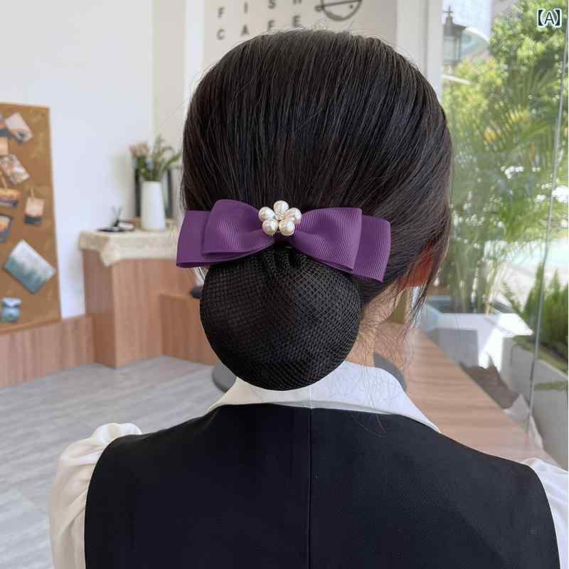 ヘアアクセアリー ヘアバンド レディース ナース ヘッド フラワー ヘア ネット 女性お だんご スチュワ..