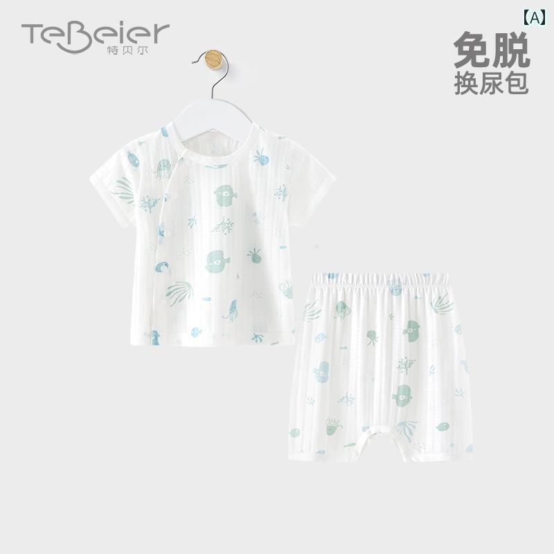 ベビー服 半袖 快適 ベビー スーツ スナップ ボタン 半袖 ショート パンツ 5点 セット コットン 夏 男の子 女の子 スプリット 服 隠し Tシャツ 綿