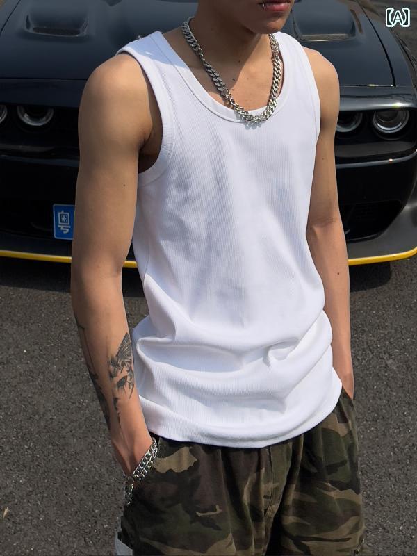 タンクトップ メンズ シンプル 夏 リブ ベスト スポーツ 下着 メンズ レディースの な ストリート カップル シャツ ノースリーブ Tシャツ