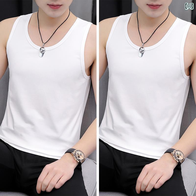 タンクトップ メンズ シンプル メンズ ベスト 夏 薄手 コットン ベース ホワイト ノースリーブ 2025新 ..