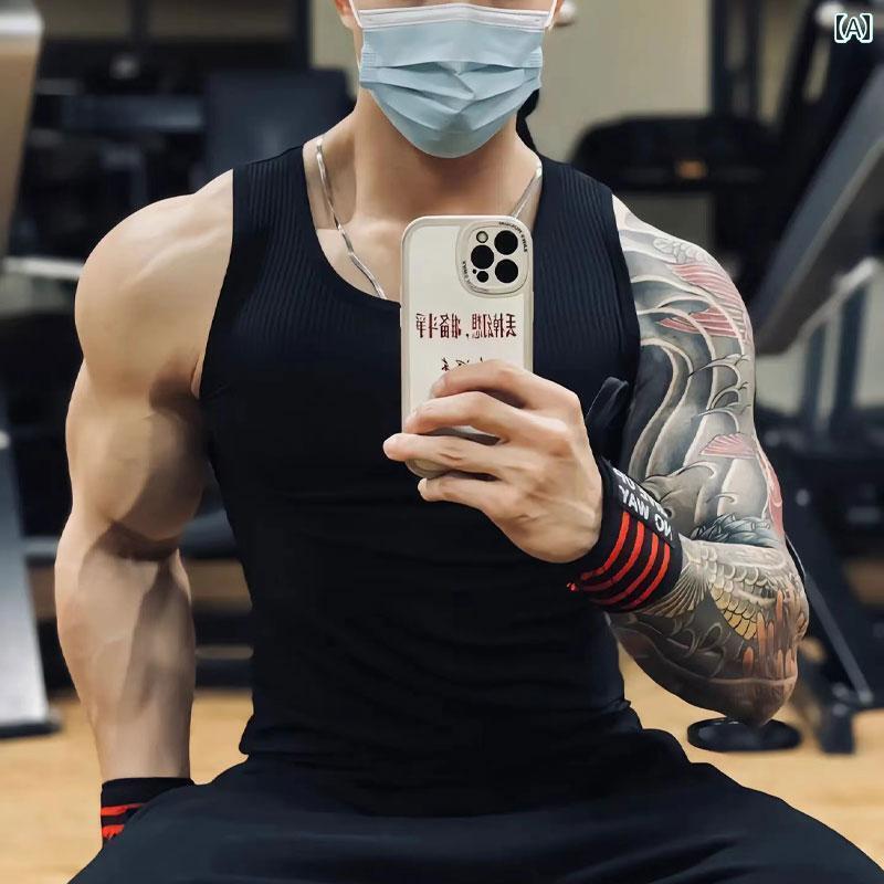 タンクトップ メンズ シンプル メンズ サマー ベスト ヘビーウェイト コットン 太い 糸 ストリート フィットネス 弾性 スポーツ スリム I 字 型 吸汗性 筋肉 表示 ベース